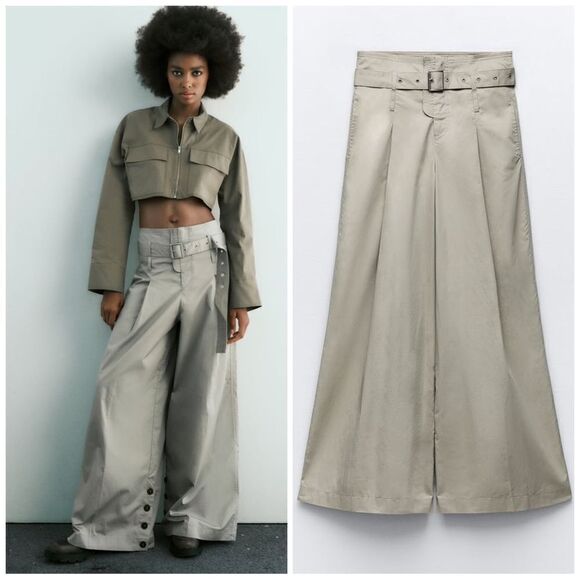 ZARA BELTED FULL-LENGTH PANTS WIDE LEG - Picture 1 of 12